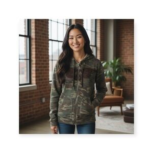 HTF: new Lucky Brand シ Embroidery Winged Peace Sign Zip Hoodie Sweatshirt シ Camo